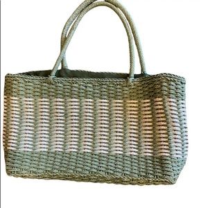 Straw  two handle handbag Green and beige